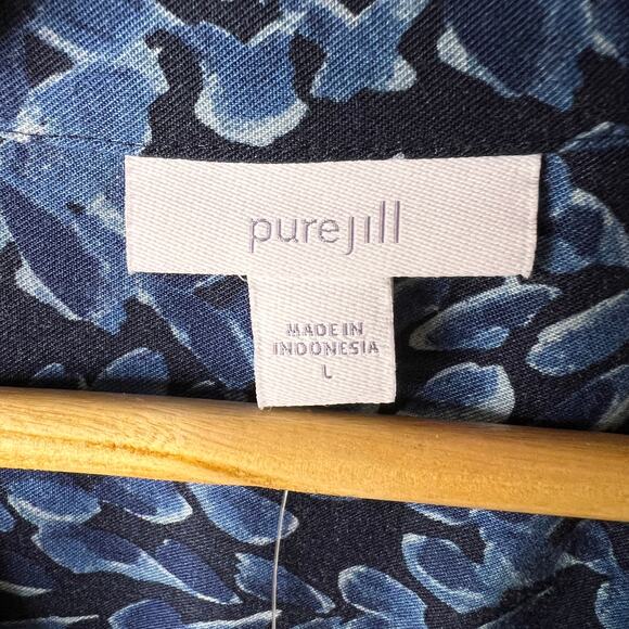 Pure Jill Dress Womens Size Large Blue Winter Sky Midi Foliage Modest Comfort - Picture 2 of 16